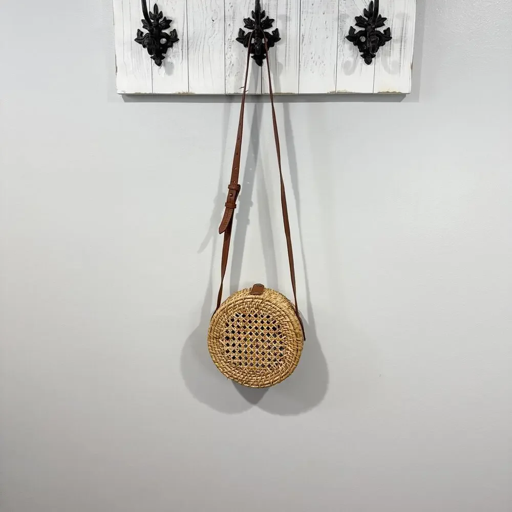 J.Crew Rattan Circle Crossbody Bag with Leather Strap – EUC